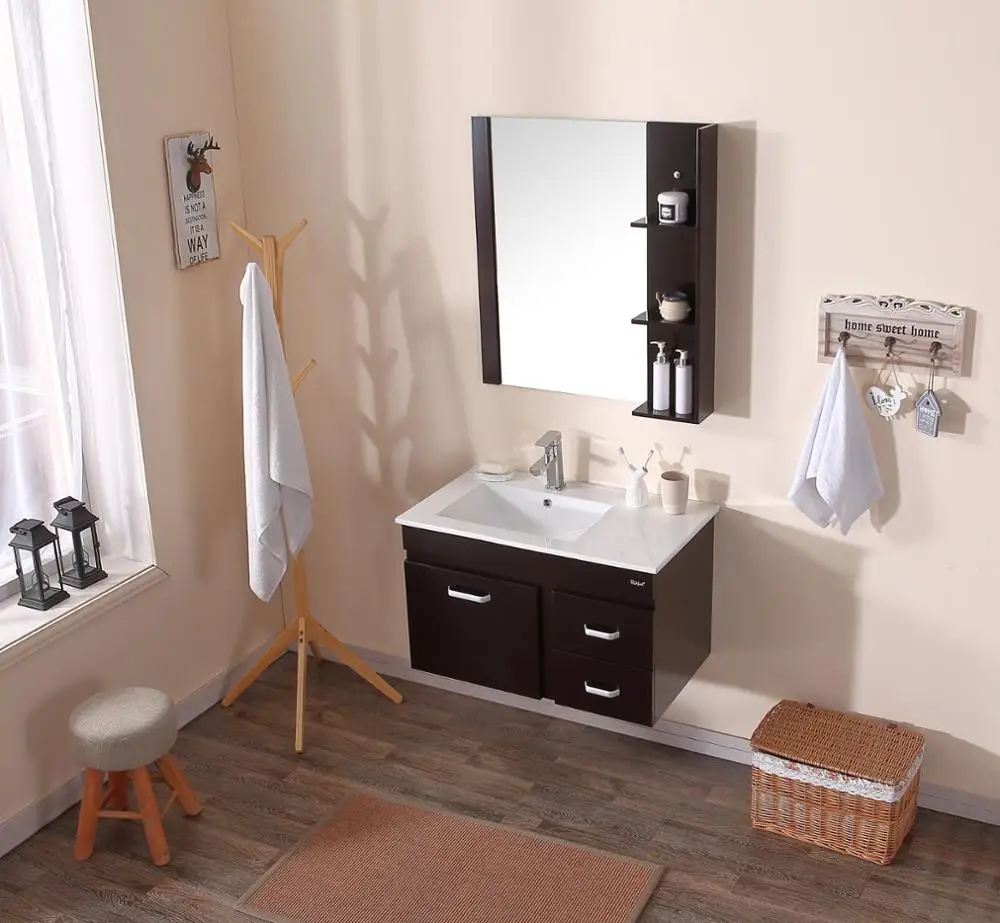 Alibaba Hot Sanitary Vanity Europe Style Counter Wash Basin Wooden Cabinet Wall Hanging Bathroom Mirror