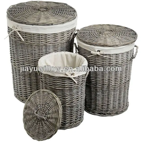 Round Cheap Wicker Laundry hamper with lid, View hamper, JiaYu Product