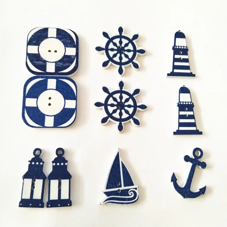 Buttons Anchor Sea Wooden Art Craft For Sewing Knitting 100pcs Assorted Blue Diy Buttons