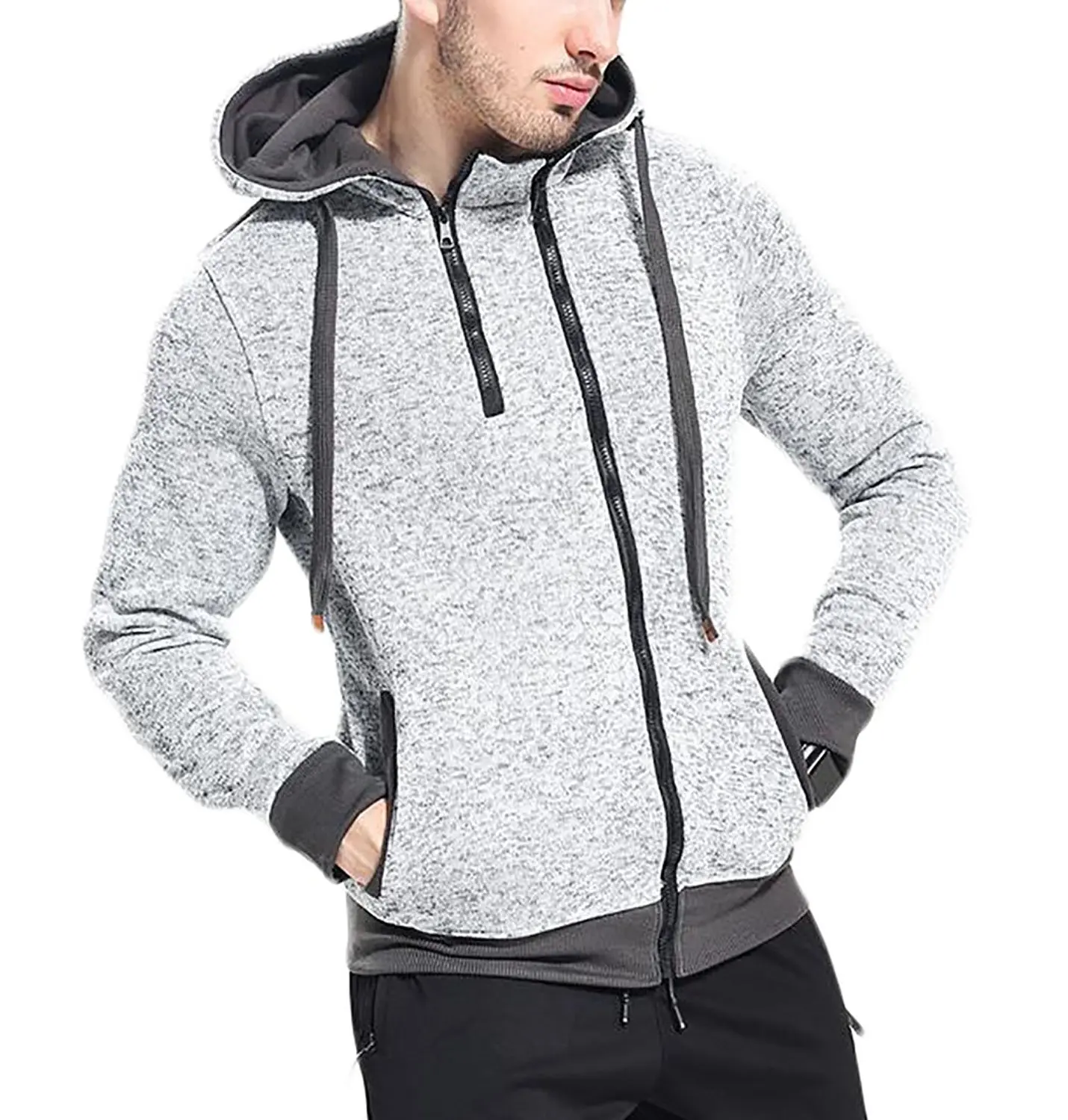 double zipper hoodie jacket