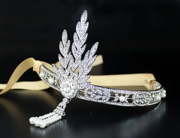 New Tiara Gatsby Luxury Indian Pearl Tassel Crown Hairpins The