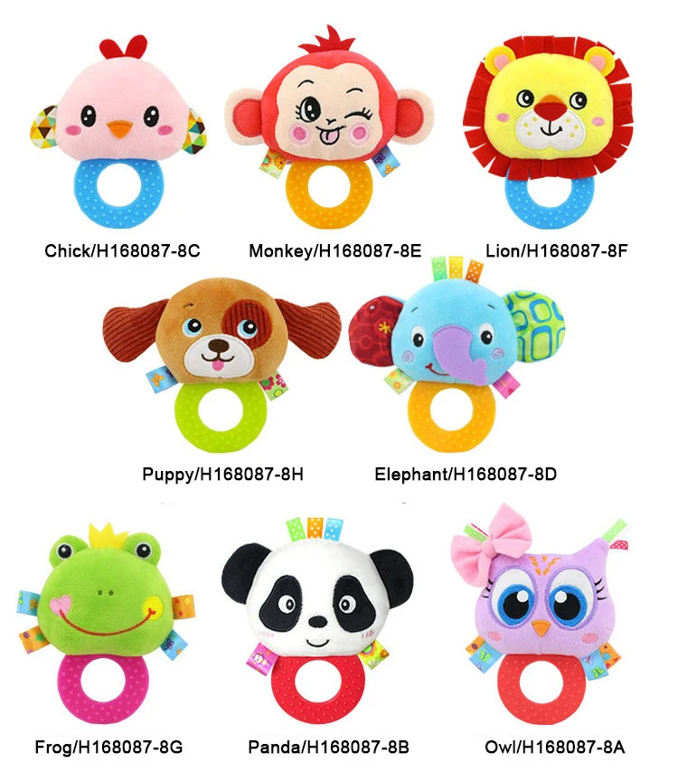 Rattles Toy Hand Bell Toddler Infant Rings Interactive Animal Plush Toys 