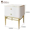 Modern Luxury French White Painting 2 Drawers Golden Metal Legs Nightstand End Bed Table for Sale