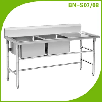 2018 Custom Made Industrial Restaurant Equipment Double Bowls Stainless Steel Kitchen Sink Table With Stand Bn S07 Buy Double Bowl Kitchen