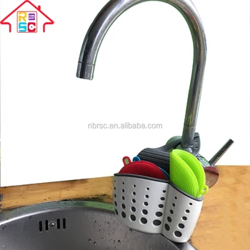 Plastic Kitchen Sink Caddy Organizer With Silicone Dish Washing Plastic Kitchen Sink Caddy Organizer With Silicone Dish Washing Scrubber Set