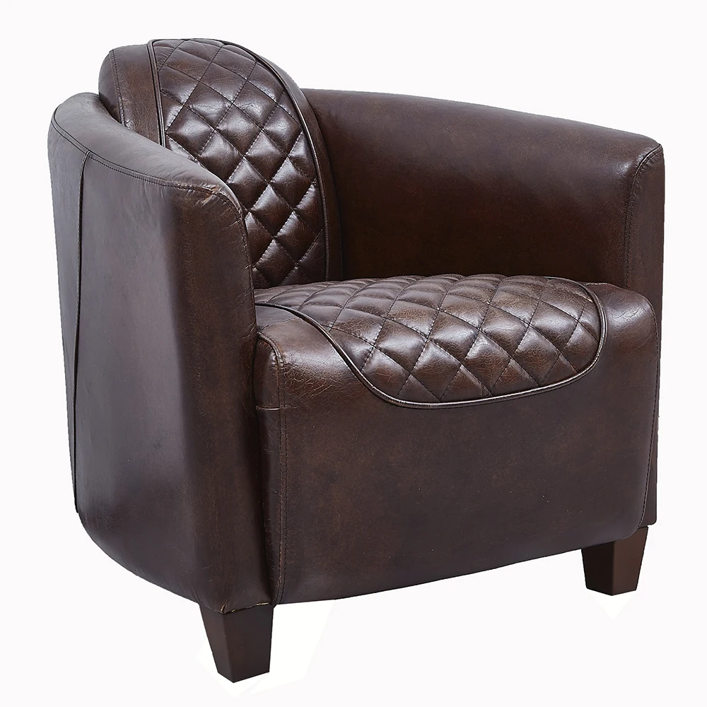 真皮复古咖啡色桶椅