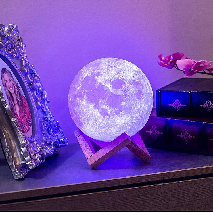 Rechargeable Lunar Night Dimmable 16 LED Colors Mind-glowing 3D Moon Lamp 