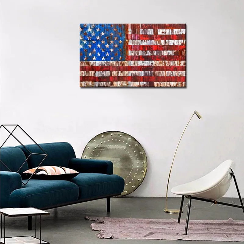 Usa American Flag Canvas Wall Art Vintage Flag On Rusty Fence Abstract