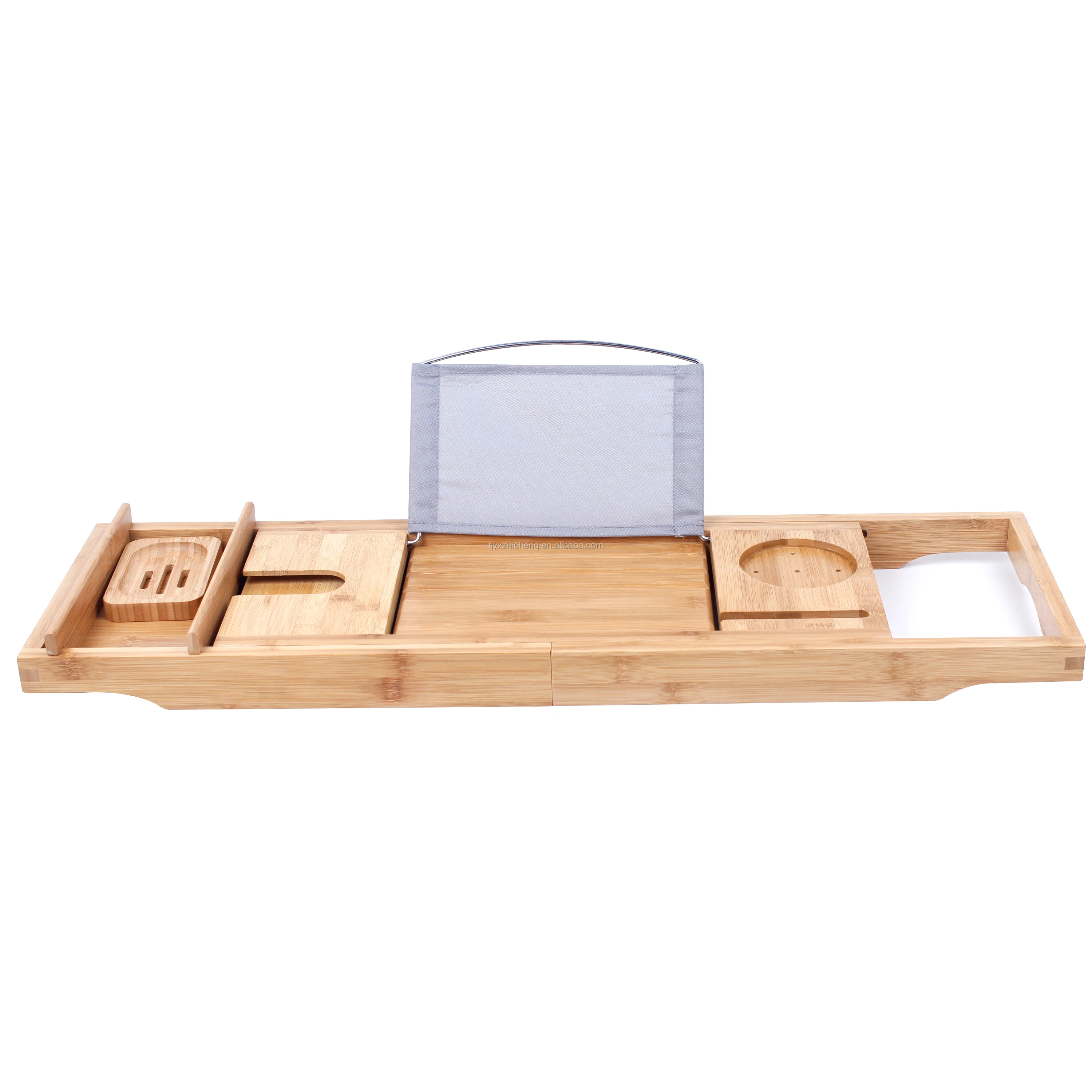 Folding Bamboo Bathtub Caddy Tub Tray With Extendable Sides And Bonus