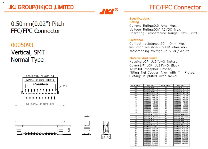 0.5mm Pitch 4 Pin 5 Pin 6 Pin 8 Pin 10 12 Pin Zif Stecker Lcd Fpc ...