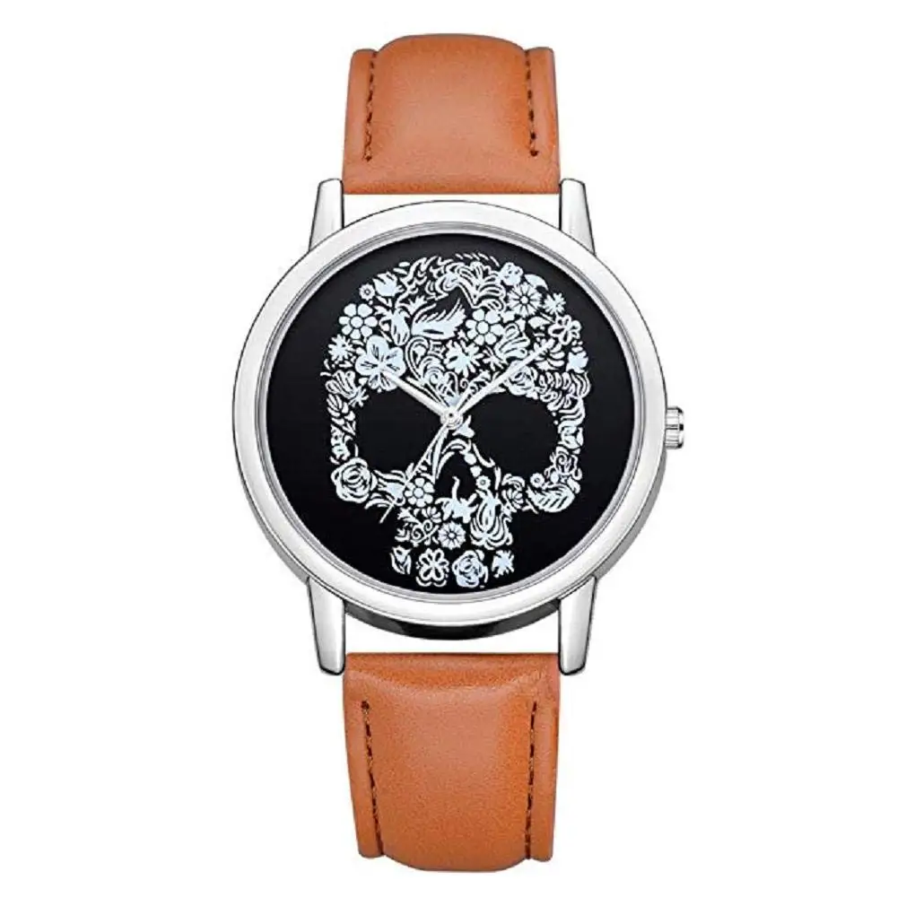 Women Quartz Watches,Windoson Womens Quartz Watches Ladies Casual Skull Pattern Luxury Leather Band Quartz Wrist Watch Teens Fashion Alloy Analog Watches, Women Watches (D)