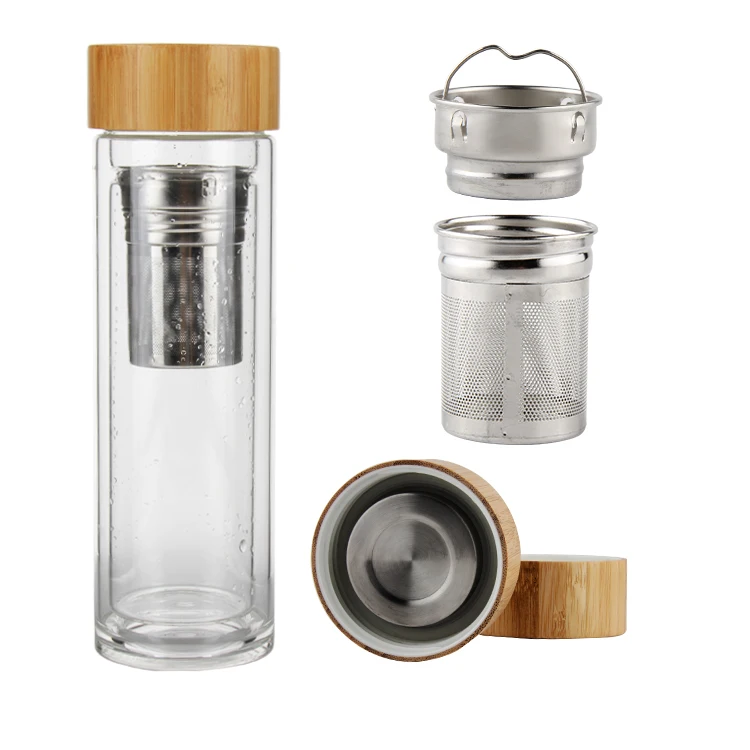 Glass Tea Tumbler Infuser Bottle & Strainer Double Wall Glass Water 