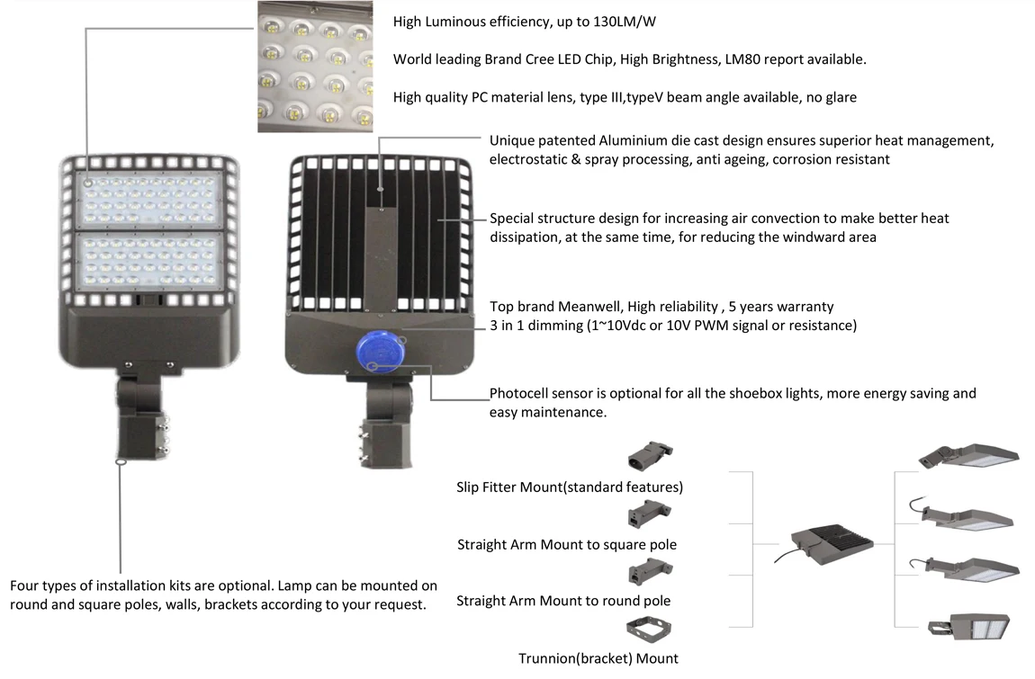 outdoor waterproof housing LED shoebox area light led street lights 60 watt 100 watt