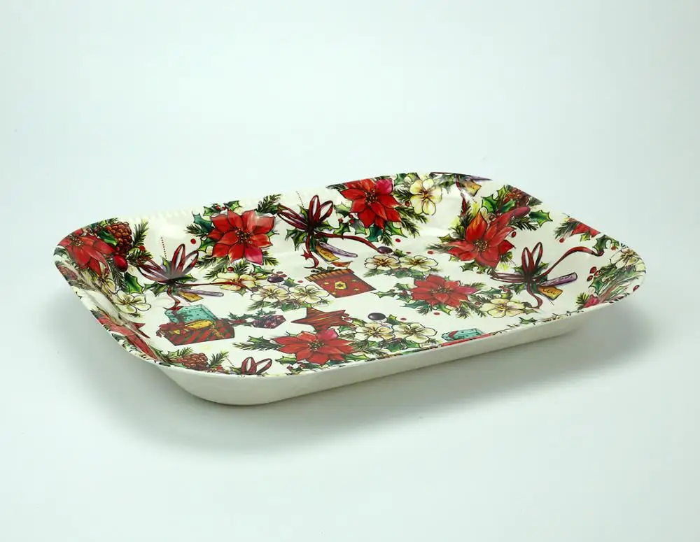 Rectangular Plastic Cake Plates,Flower Design Deep Well Plastic Plates