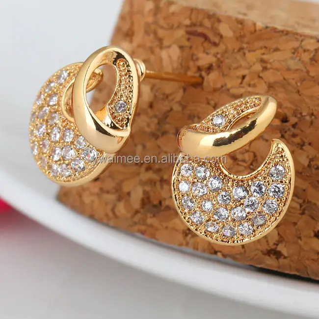 Fashion Plate Gold With White Zircon Stone Stud Earrings Am Erz0043 Fashion Plate Gold With White Zircon Stone Stud Earrings Am Erz0043 Product On
