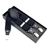 Black suspenders for men support customized logo and pattern grade material pu leather design 3 clips suspenders brace