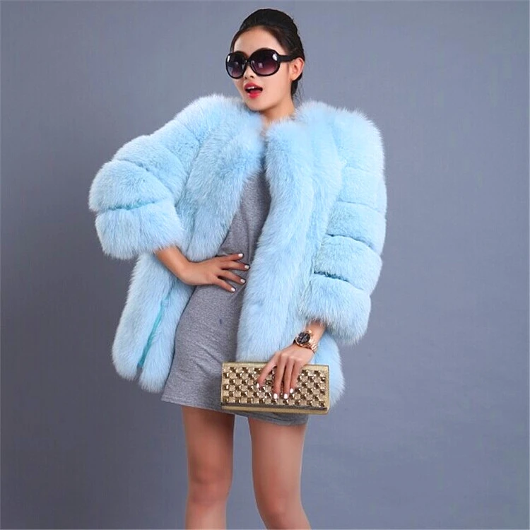 Fashion ladies fox fur coat jacket women winter parka warm faux fur parka