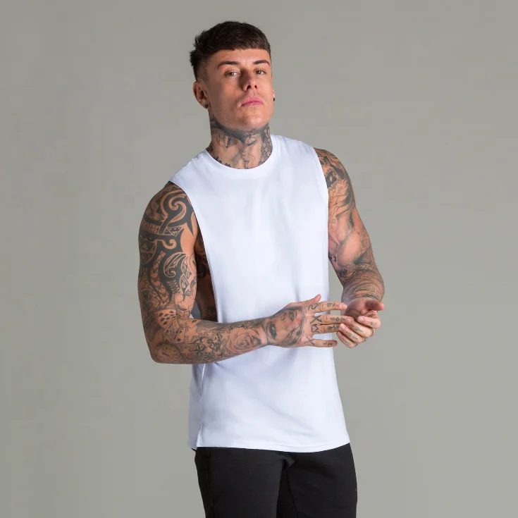 Cut Off T Shirt Blank Men's Round Neck Sleeveless Gym Tshirts/vest ...