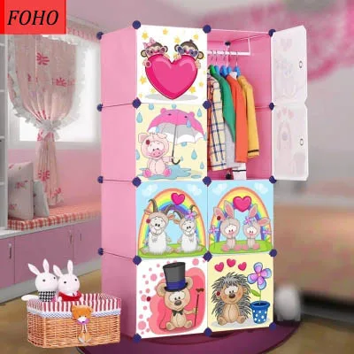 8 Cubes Diy Cute Cartoon Designs Plastic Kids Wardrobe Storage