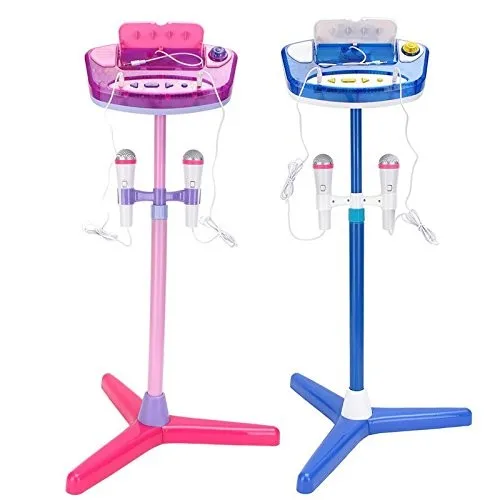 Kids Karaoke Machine Stand Up Microphones Play Set Of Two Mics With