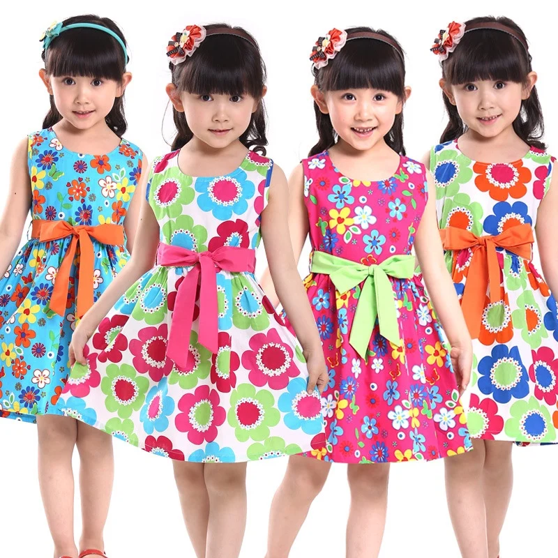 New Summer Kids Clothes Floral Bow 100% Cotton Child Party Princess ...