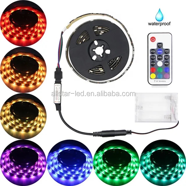 Led Strip Lights with remote battery powered Powered RGB Rope Lights Waterproof With Remote Control Flexible Lighting-2M/6.56ft