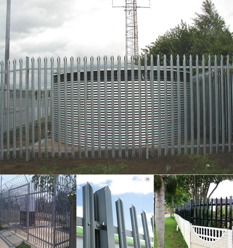 Galvanized metal palisade fencing