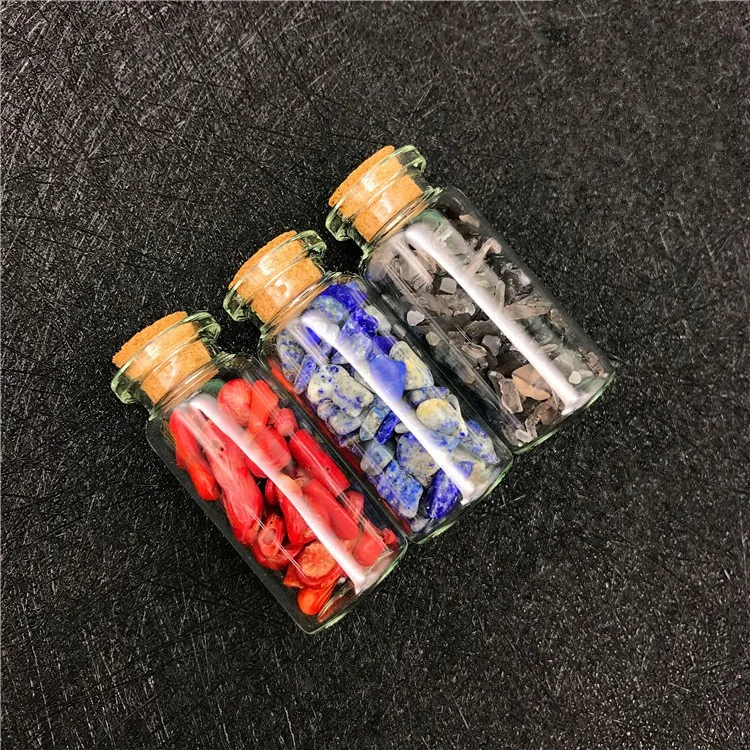 Natural Crystal Quartz Chips Glass Tiny Bottle Gemstone Stone Bottle