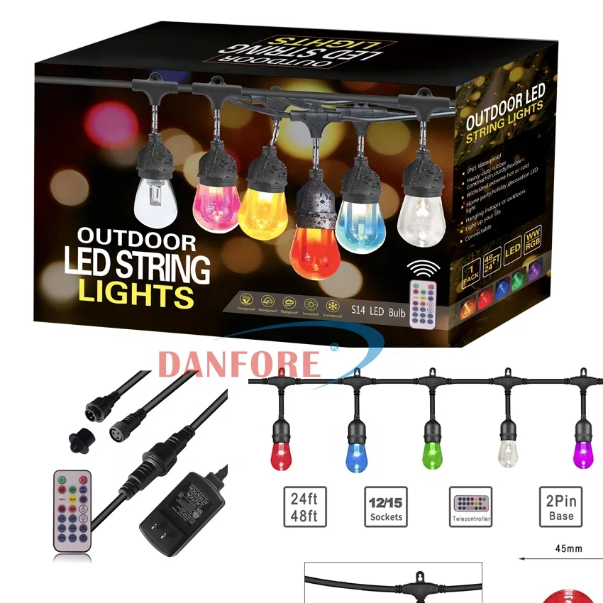 48ft indoor and outdoor S14 waterproof connectable RGB nation  led string light with remote control