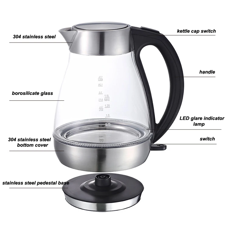 High Borosilicate Best Plug In Hot Glass Water Kettle Electric