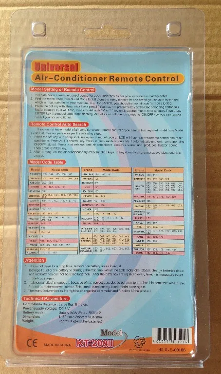 Hot Selling High Quality A/C Universal Air Conditioner Remote Control for Universal AC Remote Control