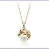 Modern Simple Gold and Pearl Crocodile Pendant Necklace