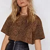 Fashion OEM Custom Women Printed Boxy Fit Short Sleeve Tshirt Leopard Crop Tops