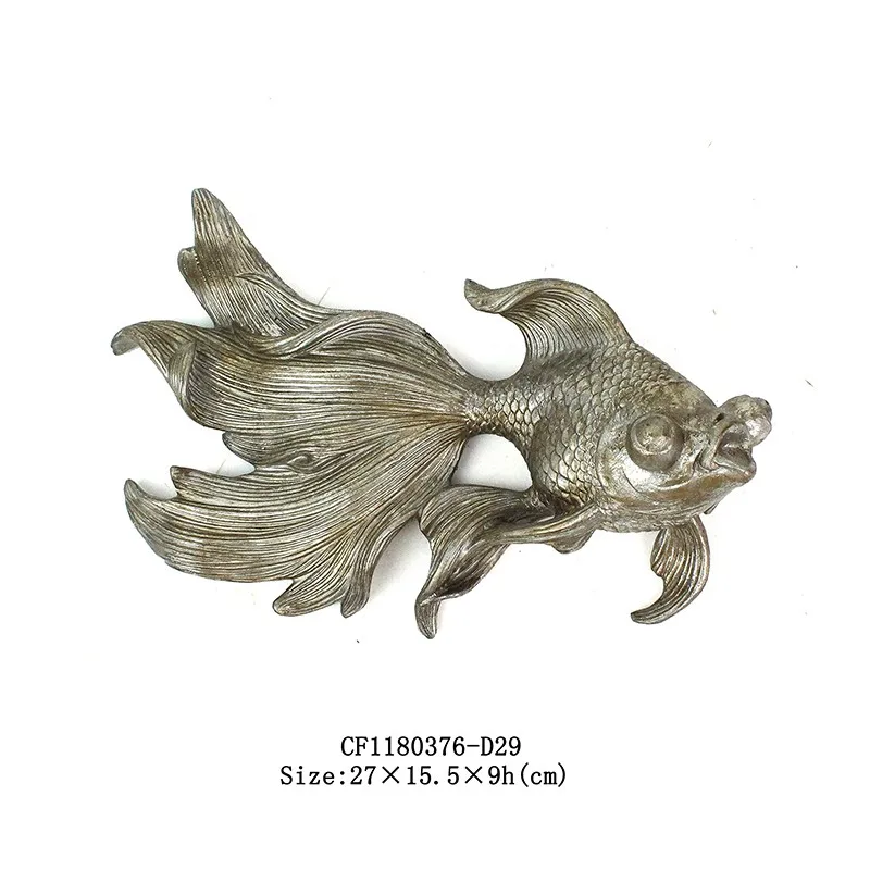 Resin silver foil goldfish 3D fish sculpture wall decor factory