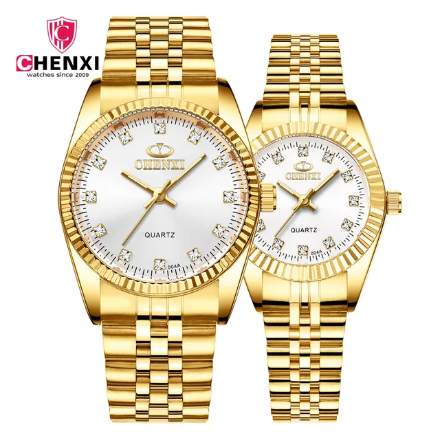 Chenxi 004a Cristal Diamante Oro Moda Pareja Relojes De Chenxi 004a Cristal Diamante Oro Moda Pareja Relojes De