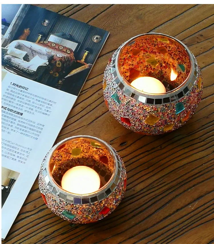 Candelabro Mosaic Fancy Decorative Iridescent Stone Unique Marble