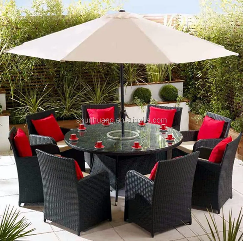 Garden Furniture Round Table With 8 Person Wicker Dining Chair Metal
