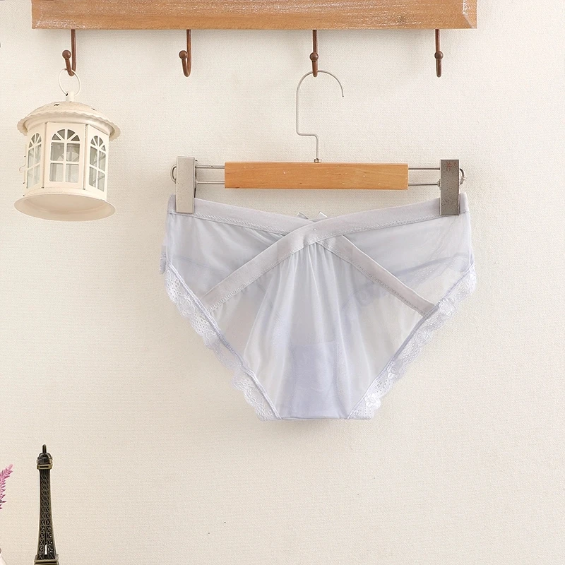 Low waist breathable young girls underwear sexy lace mesh transparent ladies panties