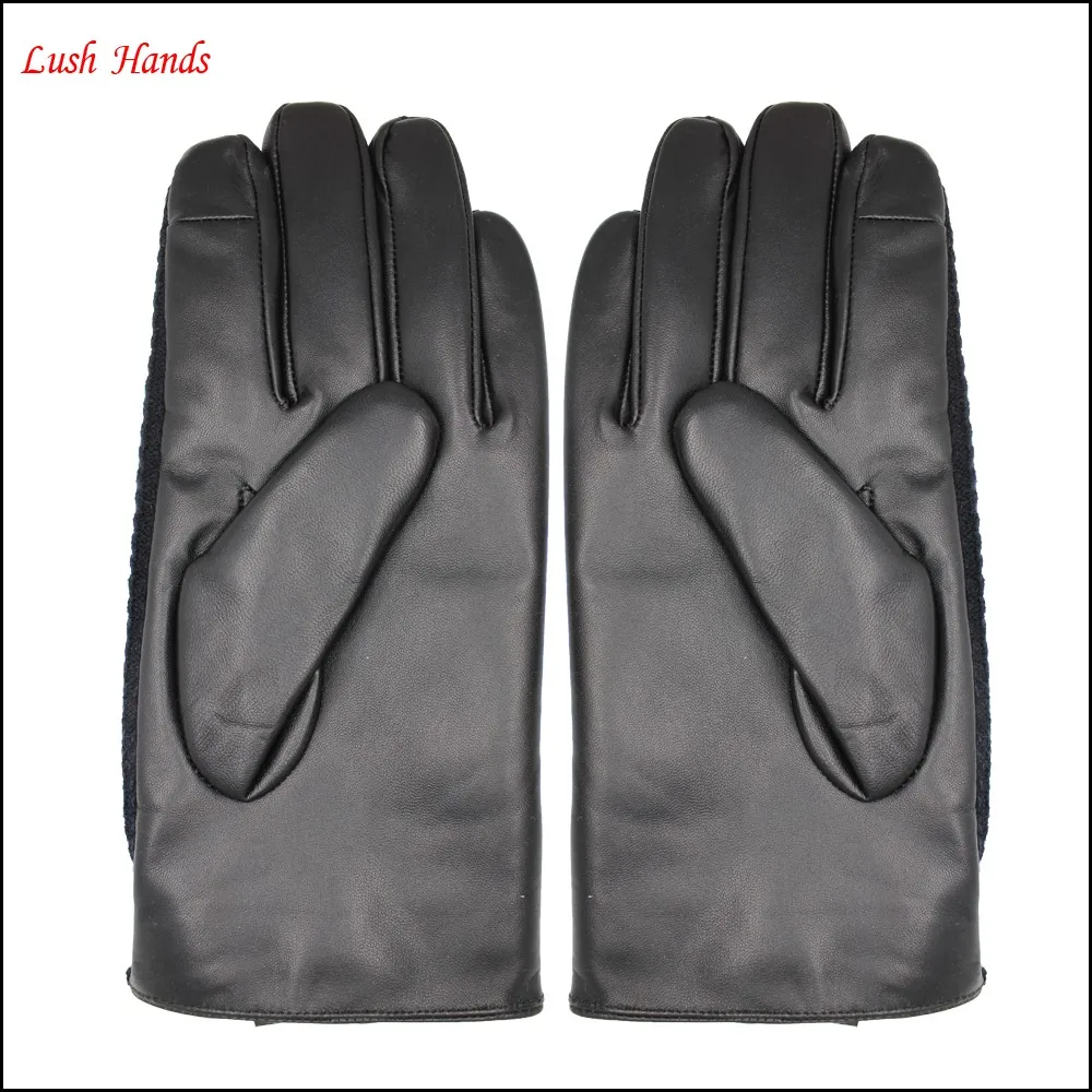 new style wolen fabric back leather gloves palm leather gloves for men with belt and button