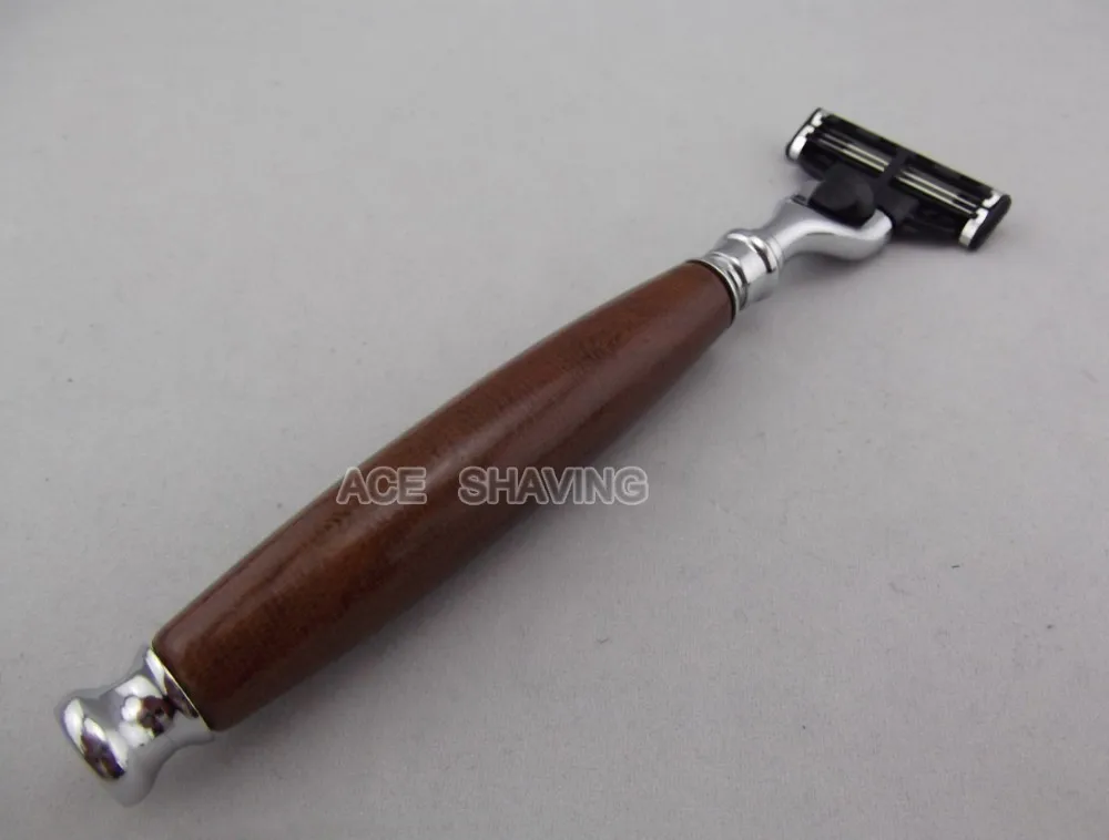 Composite Wood Handle Triple Blade Shaving Razor