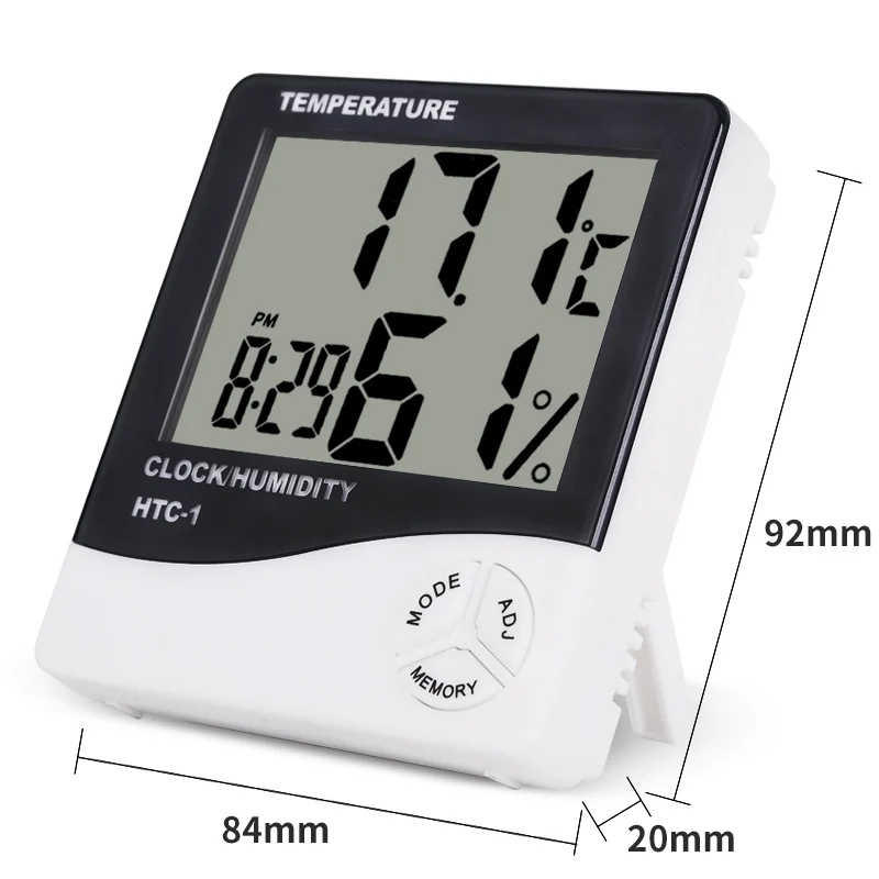 HTB1m7dpgMvD8KJjy0Flq6ygBFXab Indoor Room LCD Electronic Temperature Humidity Meter Digital Thermometer Hygrometer Weather Station Alarm Clock HTC-1