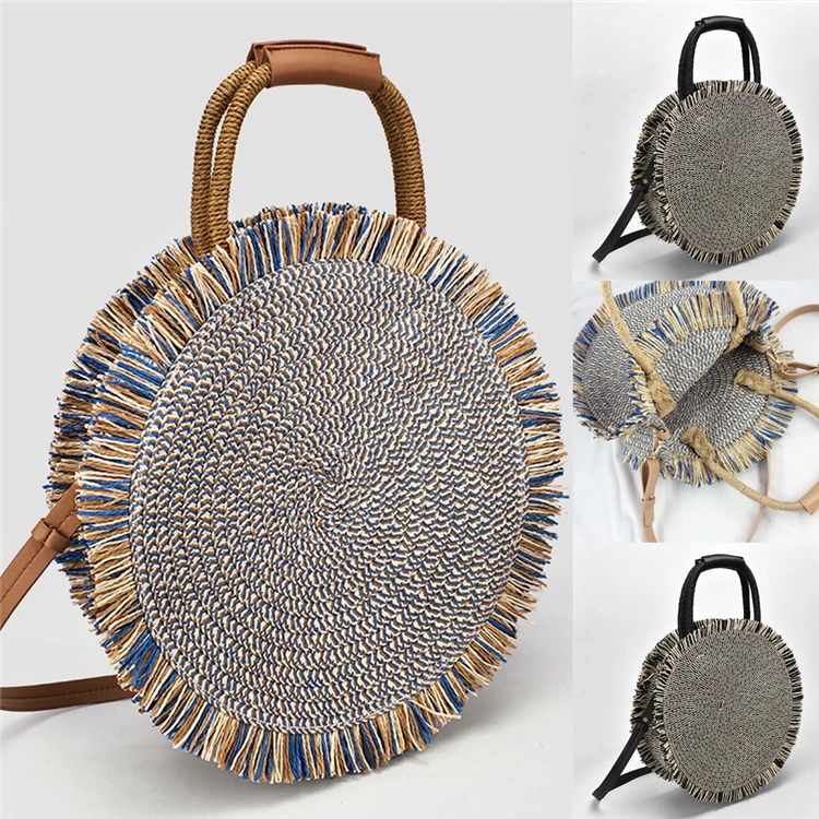 Handmade Kintted Beach Handbags Rattan Bag Fashion Bohemian Straw Bags For Women Travel Bags