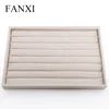 FANXI Classic Beige Jewelry Display Tray with Elastic Bar Ring Collection Holder Linen Ring Display Tray