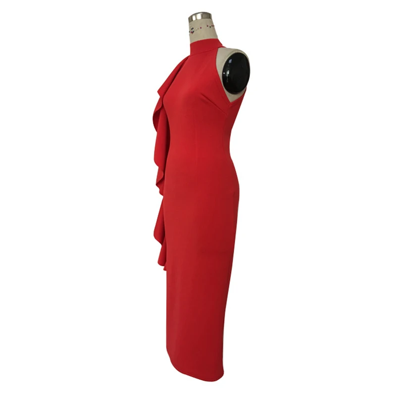 Oemtailor New female one side ruffle party Elegant Bodycon Dress