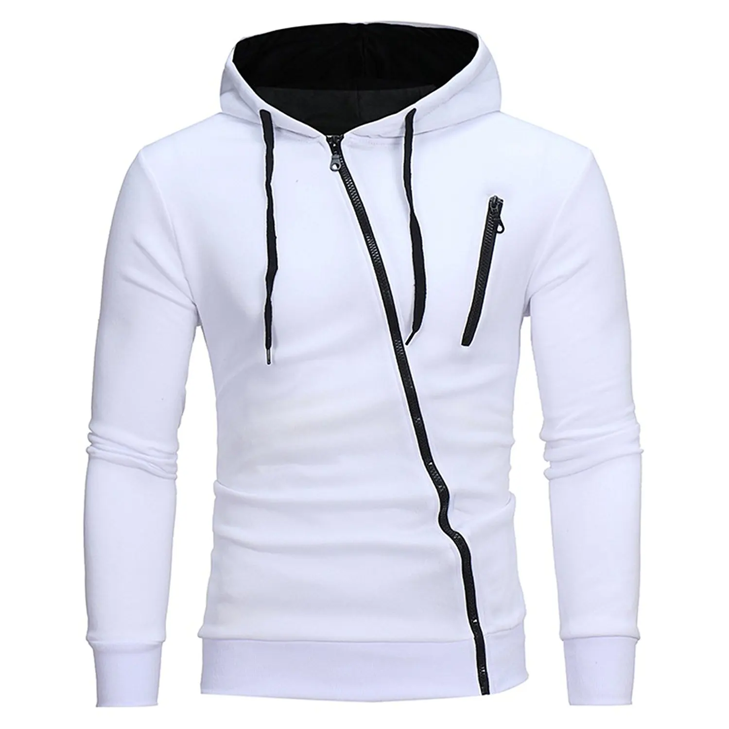 men oblique zipper hooded sweatshirt