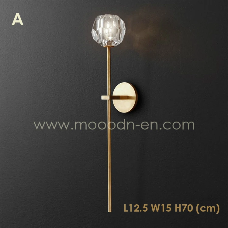Modern Design Brass wall mounted bathroom Crystal Glass Wall lamp