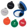 Lady's daily use 2-in-1 advertising logo printed flat round shaped cosmetic compact mirror message beauty care hair comb