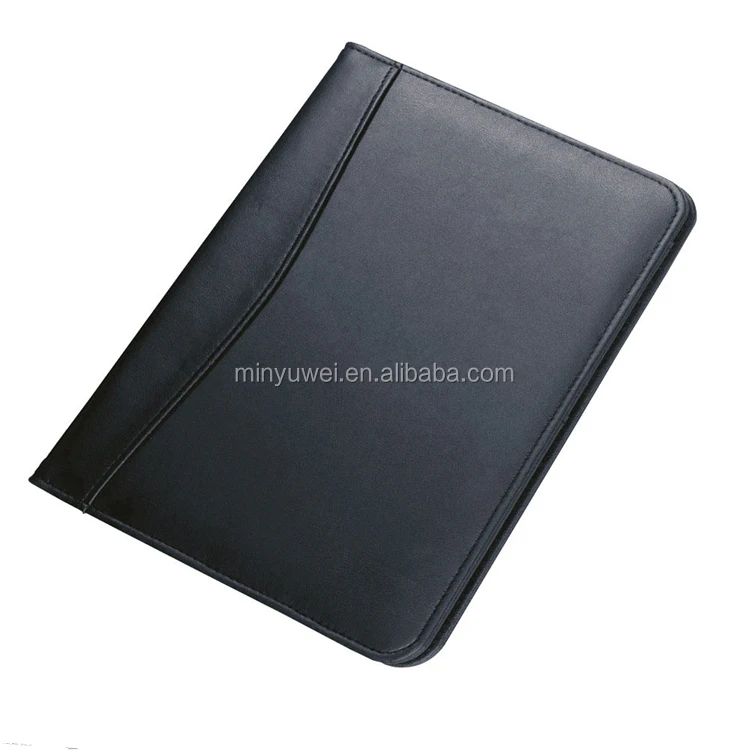 A5 Black Unzipped PU Leather Conference Folder Portfolio W// Slots Free Notepad
