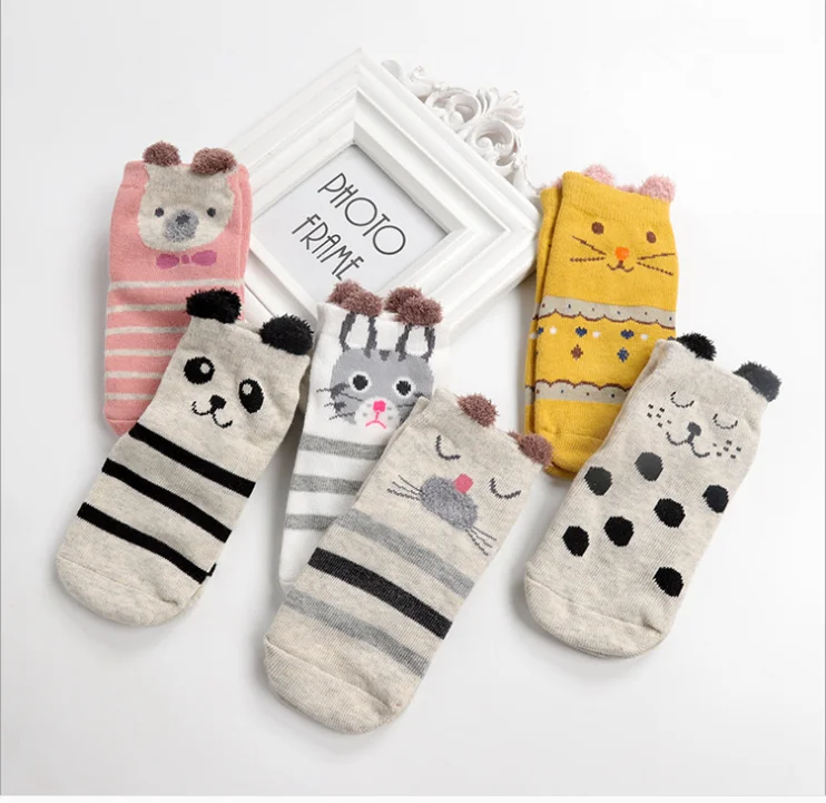 Wholesale 100%cotton 5pair Box Cartoon 3d Animal Head Kids Baby Socks ...