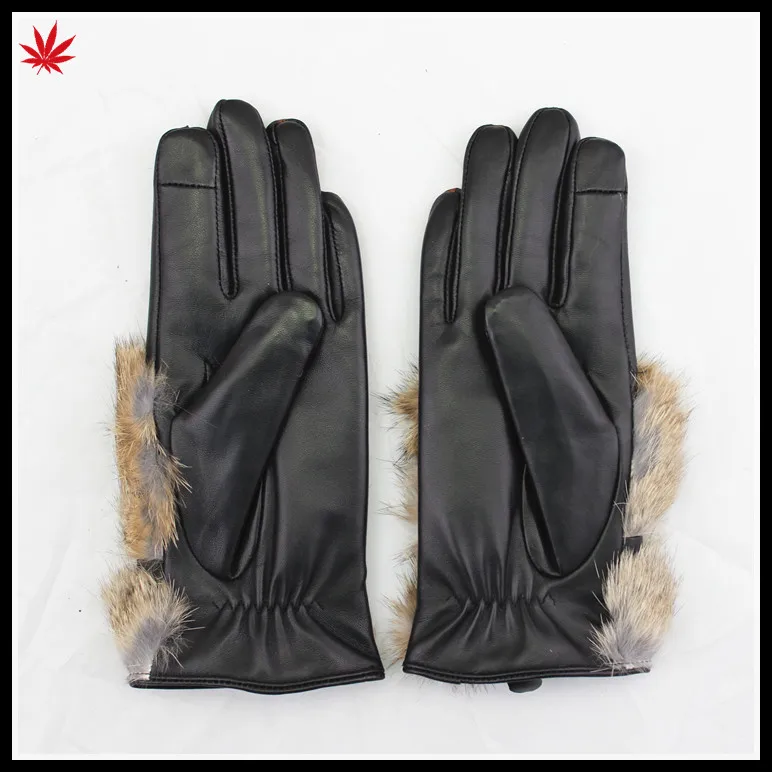 rabbit fur cuff gloves fashion style women wearing leather glove